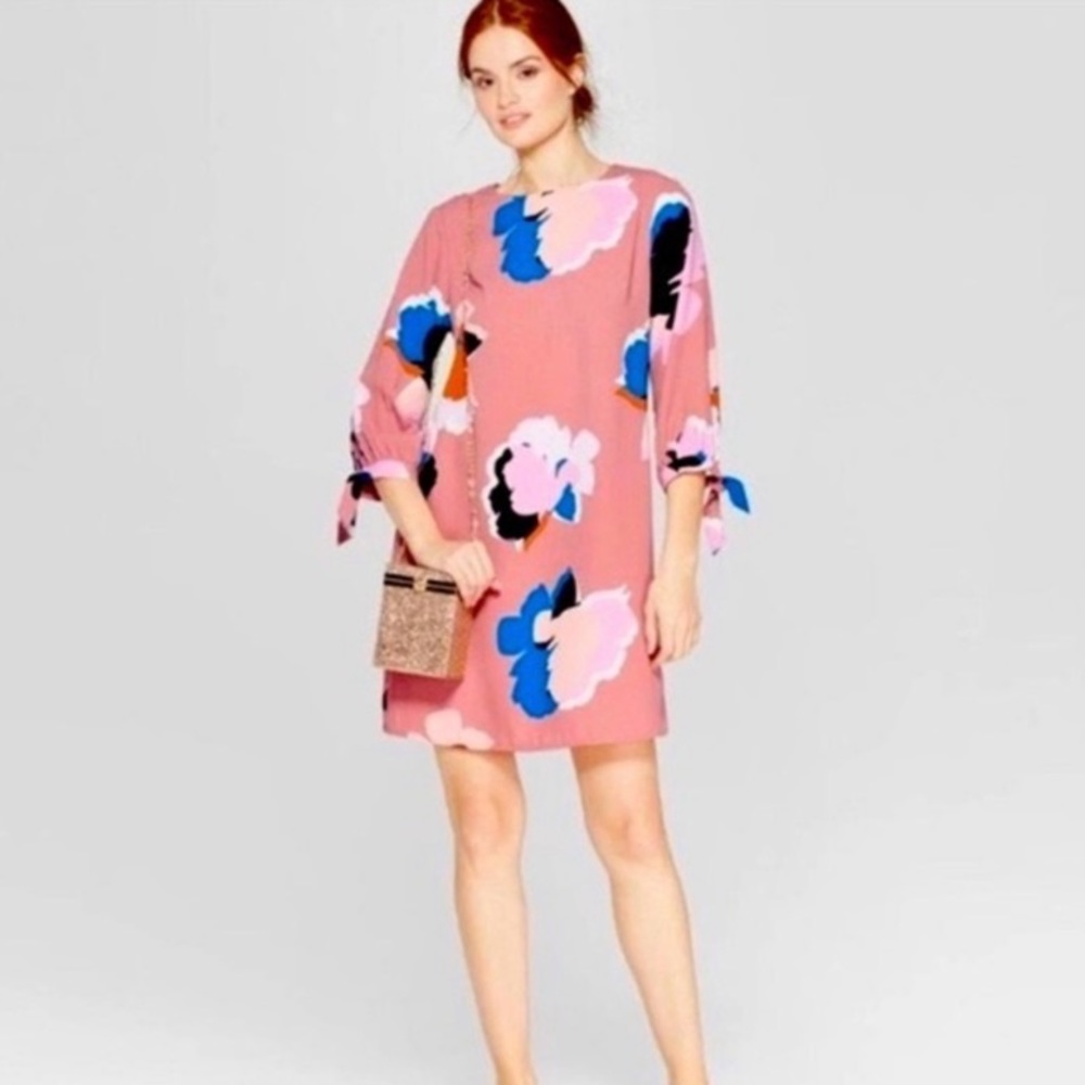 A NEW DAY 🩷DARK PINK💙 FLORAL PRINT 3/4 SLEEVE SUPER CUTE DRESS SIZE XL 🌟NWT🌟